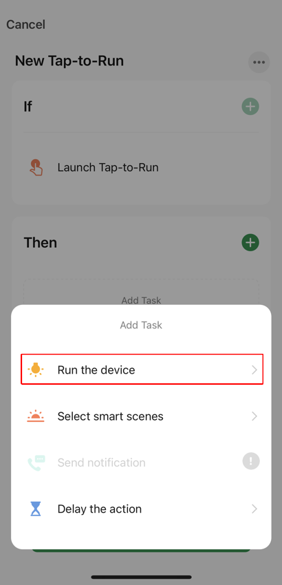 Set up task screen